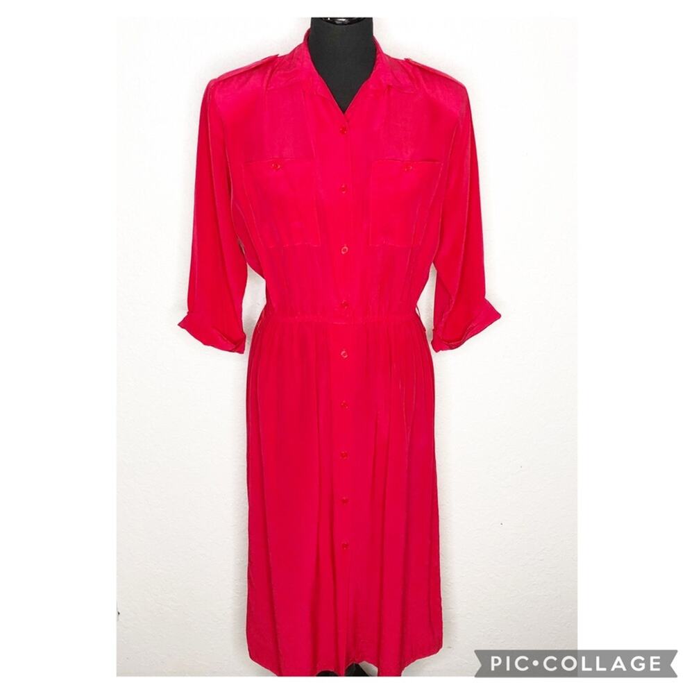 Johnathan Martin vintage red silk button down midi‎ shirt dress size 9/10